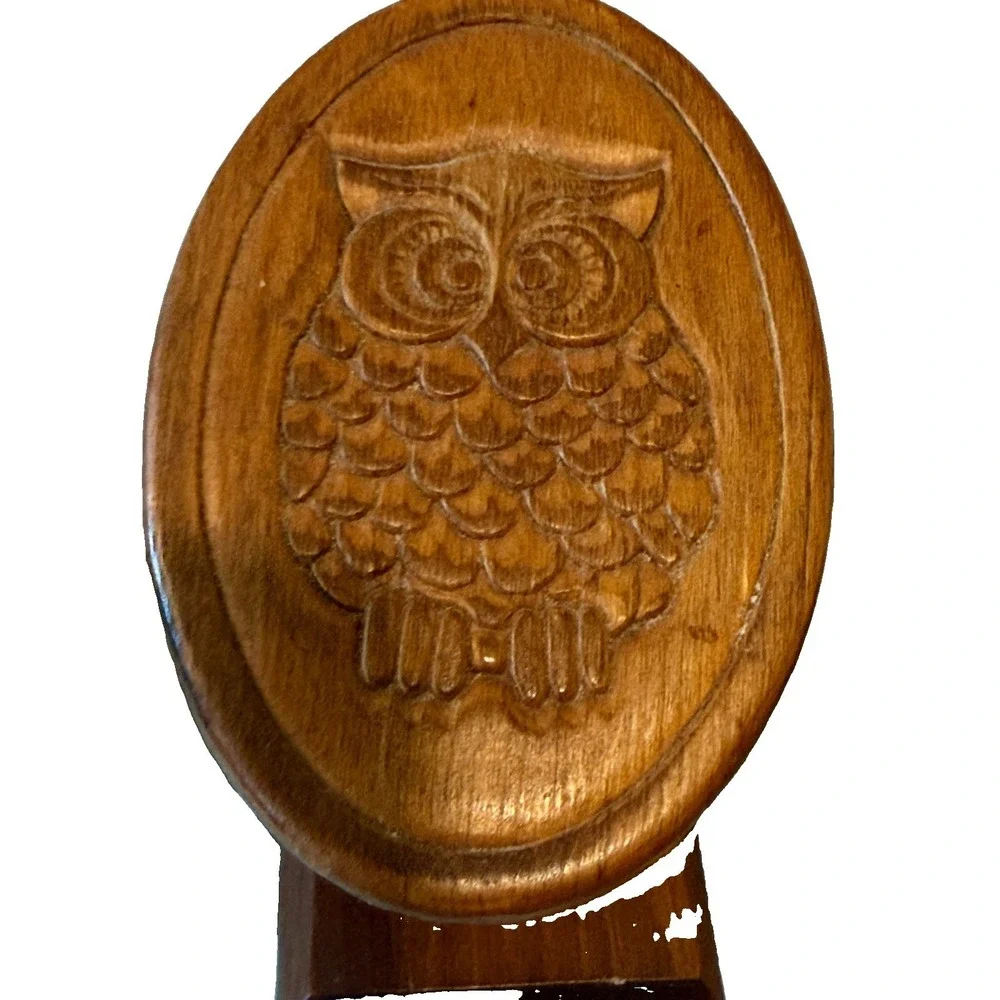 Vintage 1970s Wooden Owl Spring-Clip Desk Memo and Recipe Card Holder